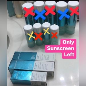 Proactive toners and sunscreen. Different full size or travel size